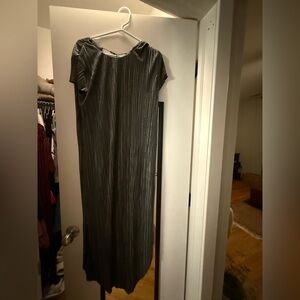 Sabina Musayev Silver Textured Olive Green Dress w/ Slip